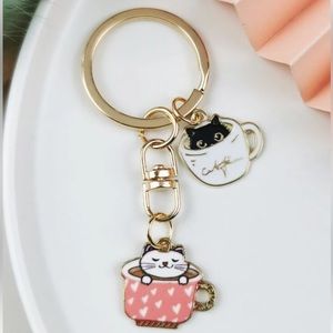 NIP KITTIES IN TEACUPS BAG CHARM OR KEYCHAIN